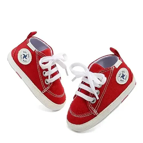 Baby Girls Boys Shoes Soft Anti-Slip Sole Newborn First Walkers High Top Canvas Denim Unisex Infant Sneaker - 5