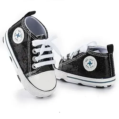 Baby Girls Boys Shoes Soft Anti-Slip Sole Newborn First Walkers High Top Canvas Denim Unisex Infant Sneaker - 3