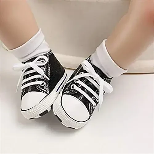 Baby Girls Boys Shoes Soft Anti-Slip Sole Newborn First Walkers High Top Canvas Denim Unisex Infant Sneaker - 5