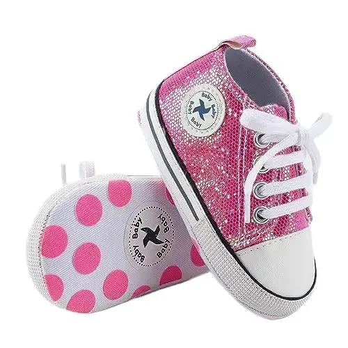 Baby Girls Boys Shoes Soft Anti-Slip Sole Newborn First Walkers High Top Canvas Denim Unisex Infant Sneaker - 1