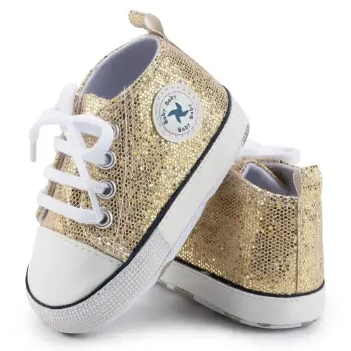 Baby Girls Boys Shoes Soft Anti-Slip Sole Newborn First Walkers High Top Canvas Denim Unisex Infant Sneaker - 2