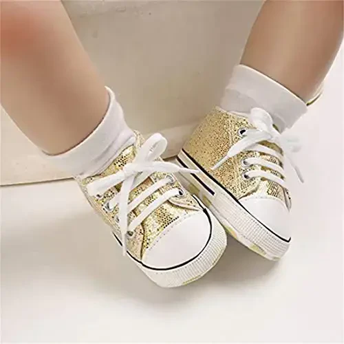 Baby Girls Boys Shoes Soft Anti-Slip Sole Newborn First Walkers High Top Canvas Denim Unisex Infant Sneaker - 5
