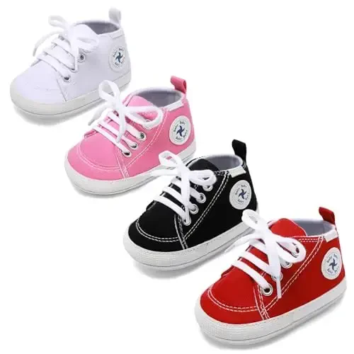 Baby Girls Boys Shoes Soft Anti-Slip Sole Newborn First Walkers High Top Canvas Denim Unisex Infant Sneaker - 5