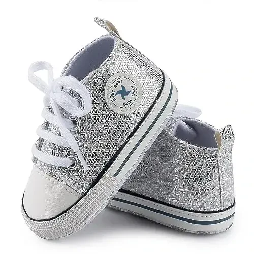 Baby Girls Boys Shoes Soft Anti-Slip Sole Newborn First Walkers High Top Canvas Denim Unisex Infant Sneaker - 5