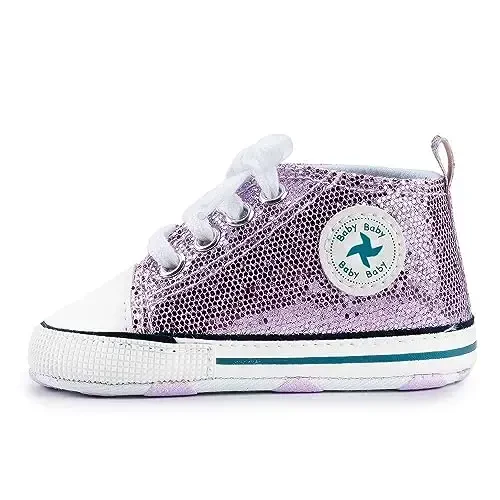 Baby Girls Boys Shoes Soft Anti-Slip Sole Newborn First Walkers High Top Canvas Denim Unisex Infant Sneaker - 5