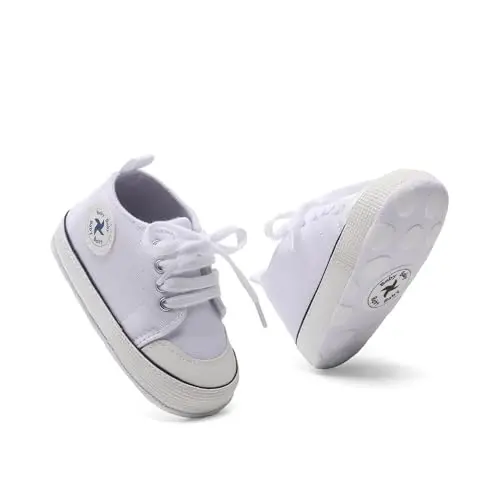 Baby Girls Boys Shoes Soft Anti-Slip Sole Newborn First Walkers High Top Canvas Denim Unisex Infant Sneaker - 4