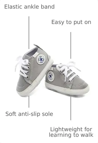 Baby Girls Boys Shoes Soft Anti-Slip Sole Newborn First Walkers High Top Canvas Denim Unisex Infant Sneaker - 3