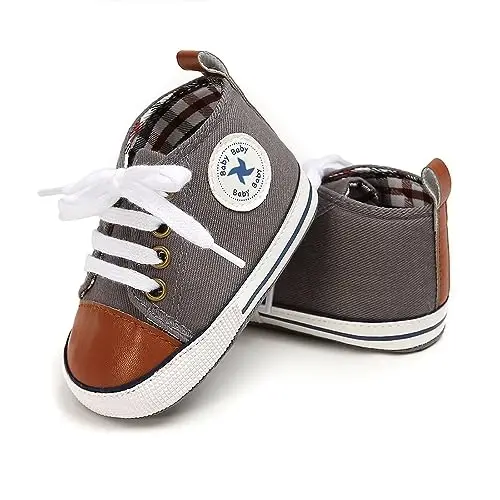 Baby Girls Boys Shoes Soft Anti-Slip Sole Newborn First Walkers High Top Canvas Denim Unisex Infant Sneaker - 5