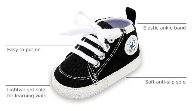 Baby Girls Boys Shoes Soft Anti-Slip Sole Newborn First Walkers High Top Canvas Denim Unisex Infant Sneaker - 3