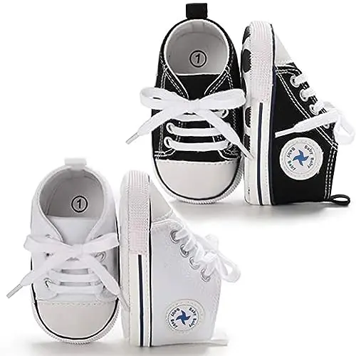 Baby Girls Boys Shoes Soft Anti-Slip Sole Newborn First Walkers High Top Canvas Denim Unisex Infant Sneaker - 1