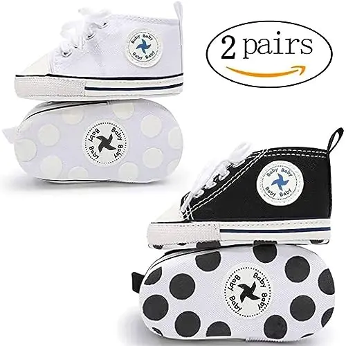 Baby Girls Boys Shoes Soft Anti-Slip Sole Newborn First Walkers High Top Canvas Denim Unisex Infant Sneaker - 3