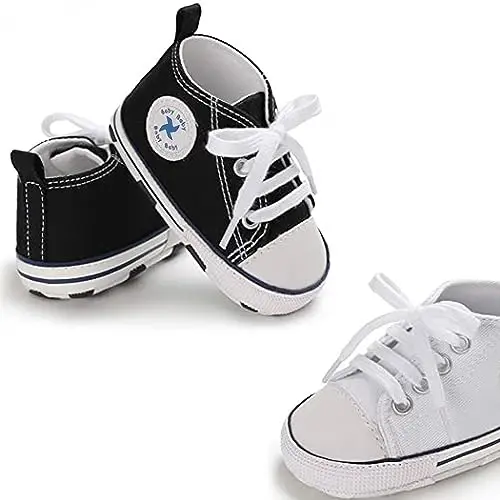 Baby Girls Boys Shoes Soft Anti-Slip Sole Newborn First Walkers High Top Canvas Denim Unisex Infant Sneaker - 4
