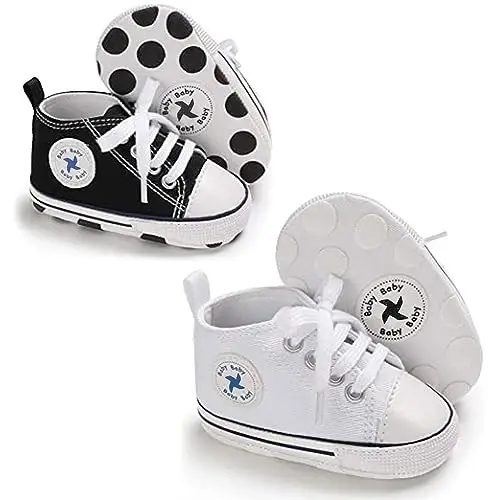 Baby Girls Boys Shoes Soft Anti-Slip Sole Newborn First Walkers High Top Canvas Denim Unisex Infant Sneaker - 5