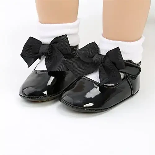 Baby Girls Mary Jane Flats Anti-Slip Rezina Taglik Bow Toddler Princess Libos Poyabzallari - 2