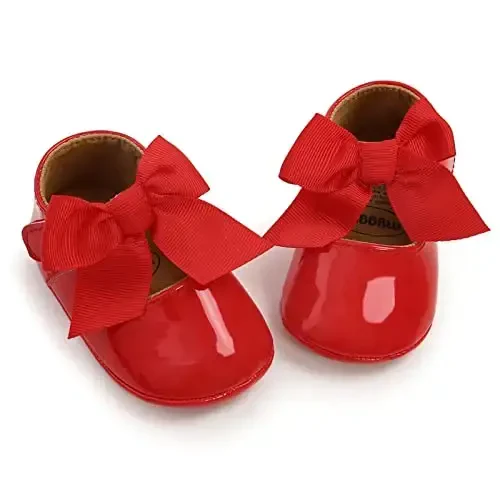 Baby Girls Mary Jane Flats Anti-Slip Rubber Sole Bow Toddler Princess Dress Shoes - 4