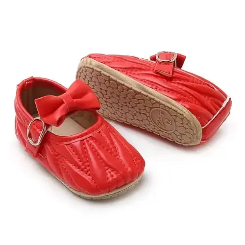 Baby Girls Mary Jane Flats Anti-Slip Rubber Sole Bow Toddler Princess Dress Shoes - 3