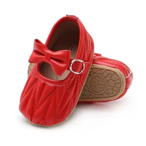 Baby Girls Mary Jane Flats Anti-Slip Rubber Sole Bow Toddler Princess Dress Shoes - 5