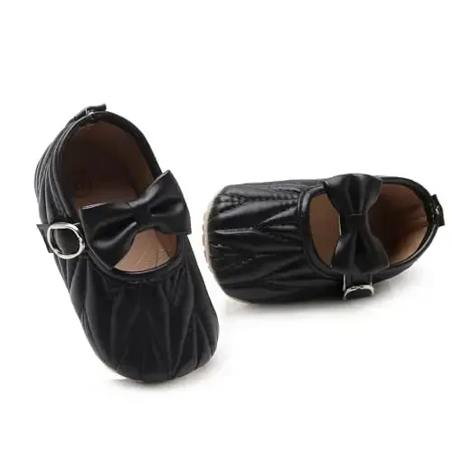 Baby Girls Mary Jane Flats Anti-Slip Rubber Sole Bow Toddler Princess Dress Shoes - BABY (1)