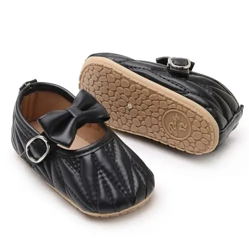 Baby Girls Mary Jane Flats Anti-Slip Rubber Sole Bow Toddler Princess Dress Shoes - 5