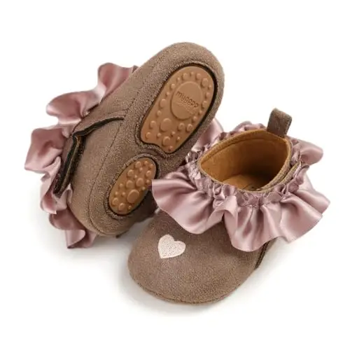 Baby Girls Mary Jane Flats Anti-Slip Rubber Sole Bow Toddler Princess Dress Shoes - 3