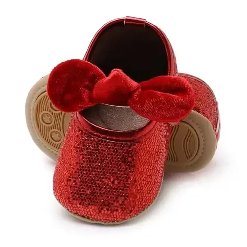 Baby Girls Mary Jane Flats Anti-Slip Rubber Sole Bow Toddler Princess Dress Shoes - 3