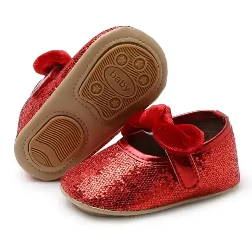 Baby Girls Mary Jane Flats Anti-Slip Rubber Sole Bow Toddler Princess Dress Shoes - 4