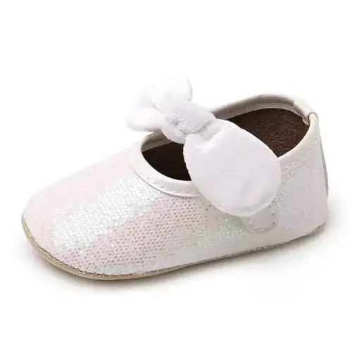 Baby Girls Mary Jane Flats Anti-Slip Rubber Sole Bow Toddler Princess Dress Shoes - 6