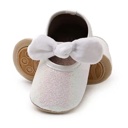 Baby Girls Mary Jane Flats Anti-Slip Rubber Sole Bow Toddler Princess Dress Shoes - 3