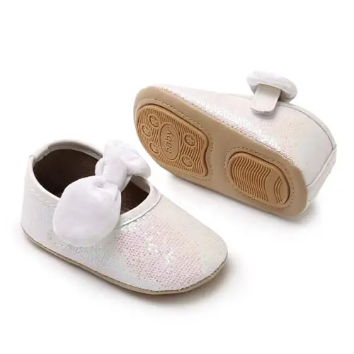 Baby Girls Mary Jane Flats Anti-Slip Rubber Sole Bow Toddler Princess Dress Shoes - 4