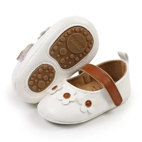 Baby Girls Mary Jane Flats Shoes with Non-Slip Soft Sole Toddler First Walkers Newborn Princess Dress Shoes - 1