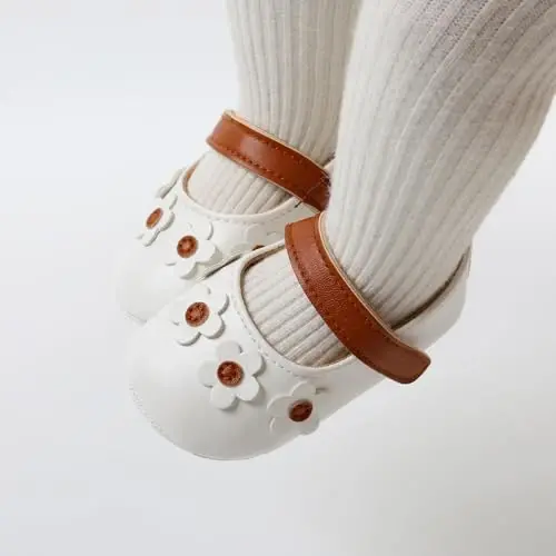 Baby Girls Mary Jane Flats Shoes with Non-Slip Soft Sole Toddler First Walkers Newborn Princess Dress Shoes - 3