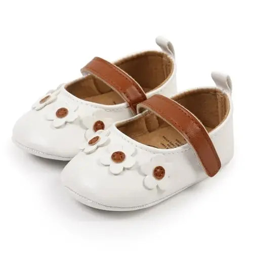 Baby Girls Mary Jane Flats Shoes with Non-Slip Soft Sole Toddler First Walkers Newborn Princess Dress Shoes - 6