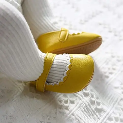Baby Girls Mary Jane Flats poyabzallari, sirpanmaydigan yumshoq taglikli chaqaloqlar, birinchi qadam tashlayotganlar, yangi tug'ilgan malika ko'ylak poyabzallari - 3