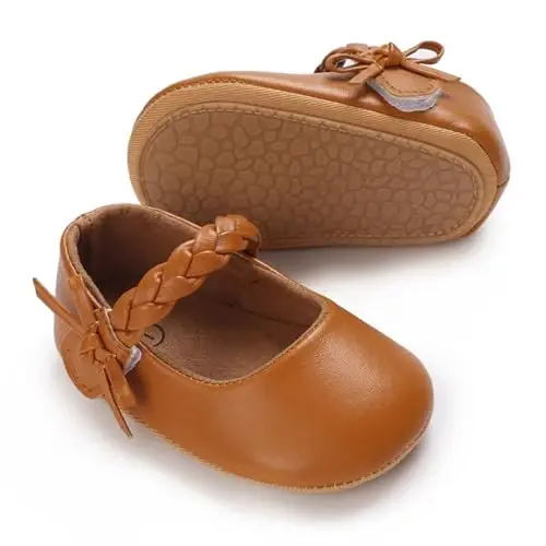Baby Girls Mary Jane Flats Poyabzallari Sirpanmaydigan Yumshoq Taglikli Go'dak Birinchi Yuruvchilar Yangi Tug'ilgan chaqaloqlar uchun malika ko'ylak Poyafzallari - 1