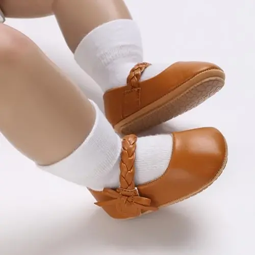 Baby Girls Mary Jane Flats Poyabzallari Sirpanmaydigan Yumshoq Taglikli Go'dak Birinchi Yuruvchilar Yangi Tug'ilgan chaqaloqlar uchun malika ko'ylak Poyafzallari - 4