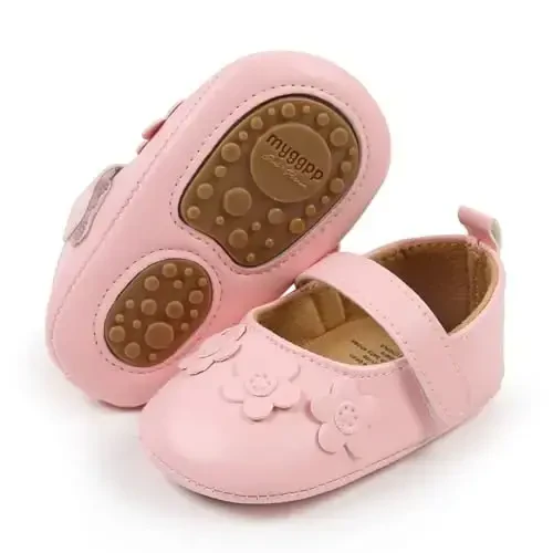 Baby Girls Mary Jane Flats Shoes bilan Non-Slip Soft Sole Toddler First Walkers Newborn Princess Dress Shoes - 1