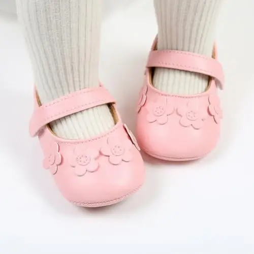 Baby Girls Mary Jane Flats Shoes bilan Non-Slip Soft Sole Toddler First Walkers Newborn Princess Dress Shoes - 3