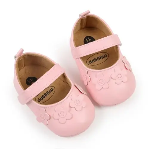 Baby Girls Mary Jane Flats Shoes bilan Non-Slip Soft Sole Toddler First Walkers Newborn Princess Dress Shoes - 4
