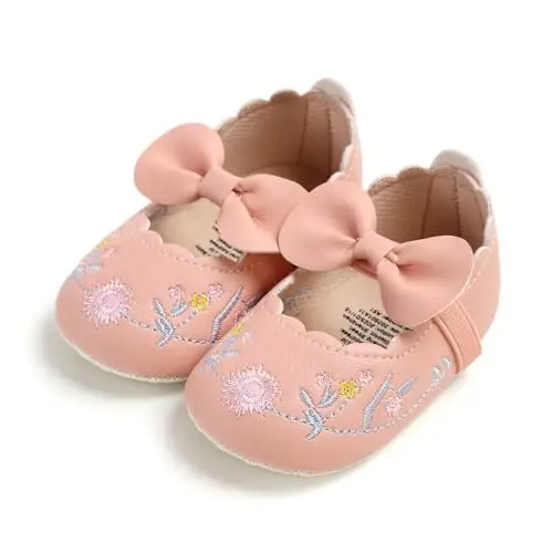 Baby Girls Mary Jane Flats Shoes bilan Sirpanmaydigan Yumshoq Taglikli Go'dak Birinchi Qadamlar Yangi Tug'ilgan Chaqaloqlar Malika Libos Poyafzallari - 1