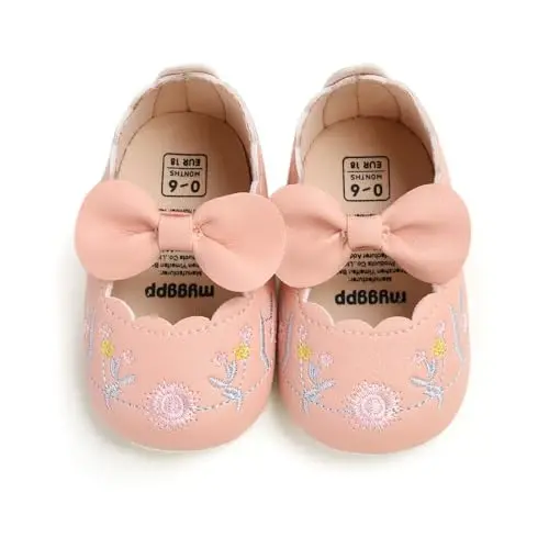 Baby Girls Mary Jane Flats Shoes bilan Sirpanmaydigan Yumshoq Taglikli Go'dak Birinchi Qadamlar Yangi Tug'ilgan Chaqaloqlar Malika Libos Poyafzallari - 5