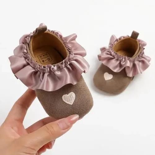 Baby Girls Mary Jane Flats Shoes with Non-Slip Soft Sole Toddler First Walkers Newborn Princess Dress Shoes - 4
