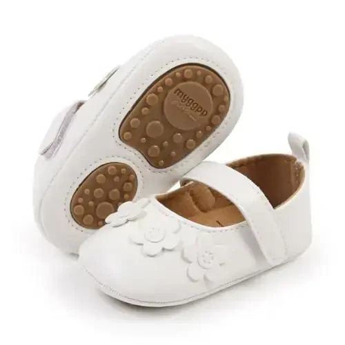 Baby Girls Mary Jane Flats Shoes with Non-Slip Soft Sole Toddler First Walkers Newborn Princess Dress Shoes 