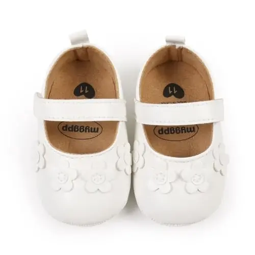 Baby Girls Mary Jane Flats Shoes with Non-Slip Soft Sole Toddler First Walkers Newborn Princess Dress Shoes - 6
