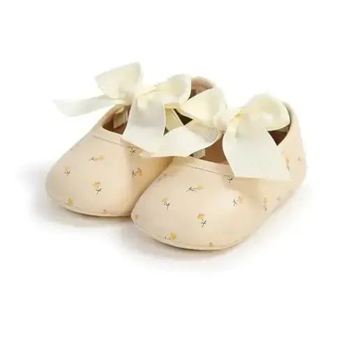Baby Girls Mary Jane Flats Shoes with Non-Slip Soft Sole Toddler First Walkers Newborn Princess Dress Shoes - AKINGIO