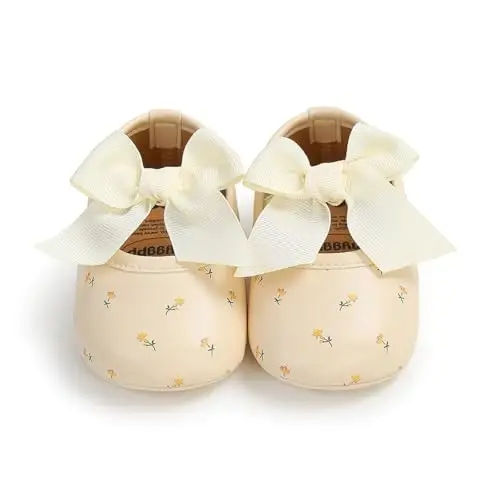 Baby Girls Mary Jane Flats Shoes with Non-Slip Soft Sole Toddler First Walkers Newborn Princess Dress Shoes - 5