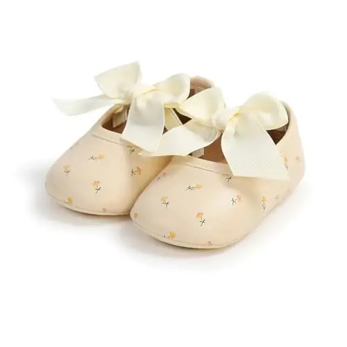 Baby Girls Mary Jane Flats Shoes with Non-Slip Soft Sole Toddler First Walkers Newborn Princess Dress Shoes - BABY