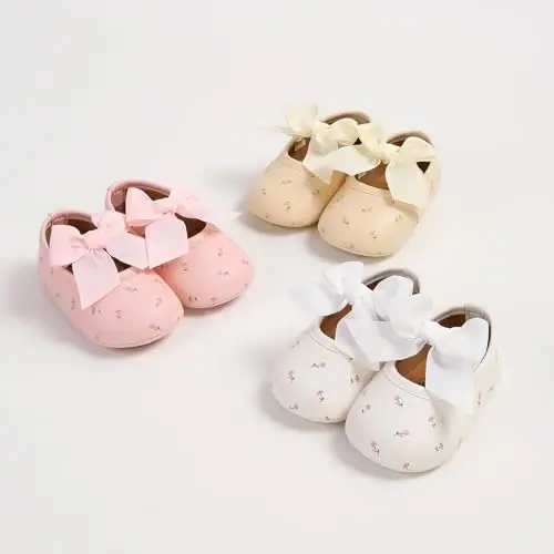 Baby Girls Mary Jane Flats Shoes with Non-Slip Soft Sole Toddler First Walkers Newborn Princess Dress Shoes - 3