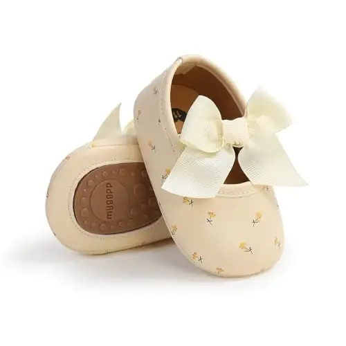 Baby Girls Mary Jane Flats Shoes with Non-Slip Soft Sole Toddler First Walkers Newborn Princess Dress Shoes - 5