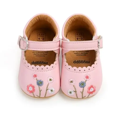 Baby Girls Mary Jane Flats Shoes with Non-Slip Soft Sole Toddler First Walkers Newborn Princess Dress Shoes - 5
