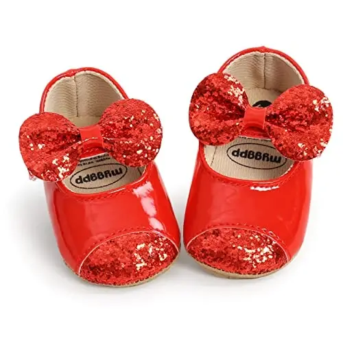 Baby Girls Mary Jane Flats Shoes with Non-Slip Soft Sole Toddler First Walkers Newborn Princess Dress Shoes - 4